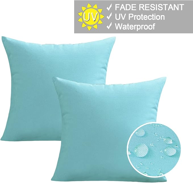 VAKADO Outdoor Waterproof Throw Pillow Covers 22X22 Set of 2 Decorative Aqua Patio Furniture Turquoise Cushion Cases Outside Decor for Couch Garden Bench Porch