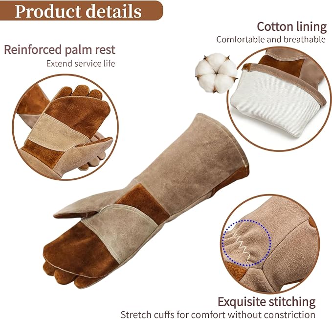 Thick Heat Resistant Welding Gloves for Grill Garden Work | Upgraded Heat Resistant Cowhide Gloves;Fireproof Heavy Duty Leather Gloves;Welding Grilling Multi-use Safety Gloves