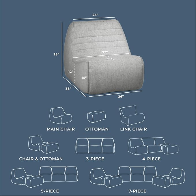 Big Joe Solvana Lounge Chair, Outdoor Performance Linen Weather-Resistant Fabric, Primary Chair, Port Gray