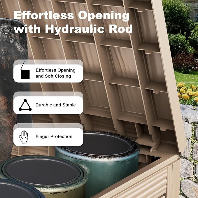 50 GallonOutdoor Storage Box,Resin Deck Boxes Waterproof, IndoorOutdoor Bin for Package Delivery, Patio Cushions, Gardening Tools, Lockable, UV Resistant