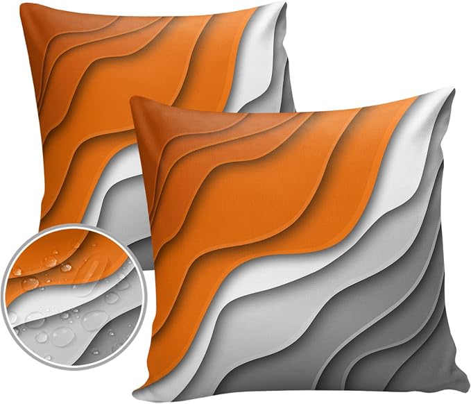 Outdoor Pillows 20x20 Waterproof Outdoor Pillow Covers Orange Gray Ombre Polyester Throw Pillow Covers Garden Cushion Decorative Case for Patio Couch Decoration Set of 2 Gradual Texture
