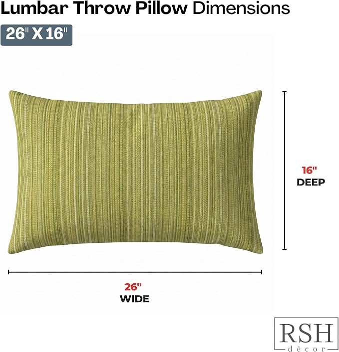 RSH DECOR: Sunbrella Jumbo Lumbar Pillows Set of 2 | 26" x 16" | Water and Fade-Resistant Performance Fabric | Outdoor Pillow Covers with Down-Alternative Inserts | Made in USA (Jinga Parakeet)