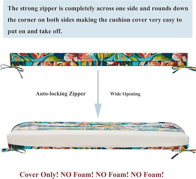 FUNHOME Outdoor Cushion Covers,48" x 18" x 3", No Insert! Patio Cushion Covers Replacement,Water Resistant Patio Bench Loveseat Cushion Covers 1 Pack, Rosario Flower Leaf(Covers ONLY)