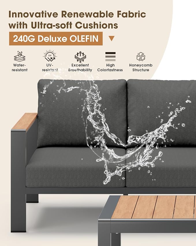 Aluminum Outdoor Patio Furniture Loveseat, All-Weather Patio Conversation Sets with Washable Thick Cushion, Morden Patio Furniture Set for Porch, Balcony, Deck, Yard, Graphite