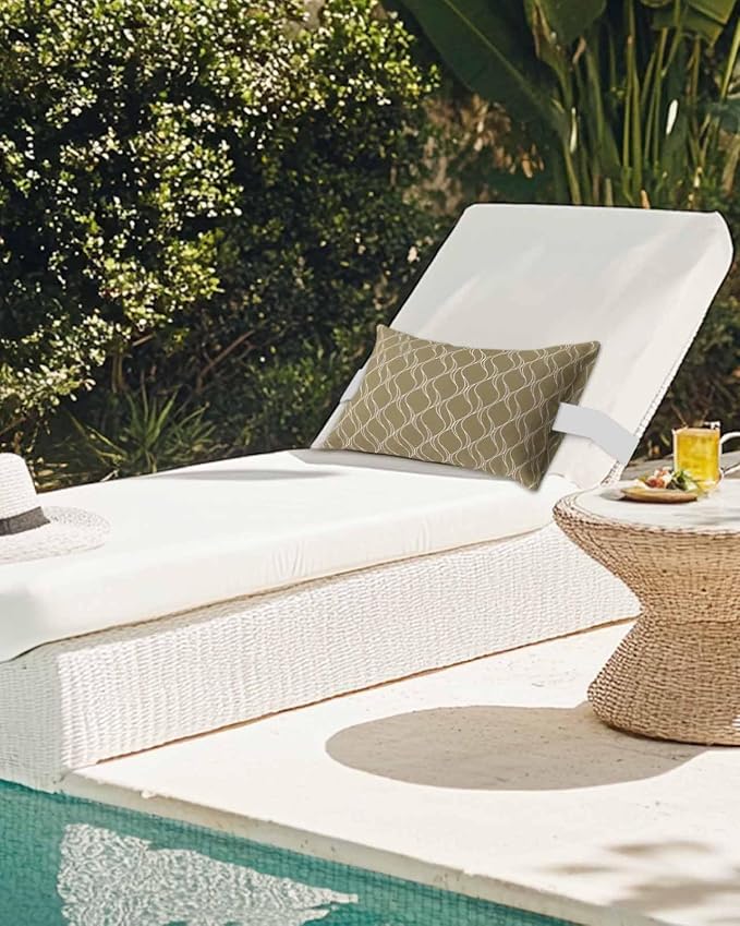 Pack of 2 Outdoor Lumbar Pillow Covers 12x20 Inch, Brown Stripes Waterproof Throw Pillow Covers Set, Simple Geometric Modern Monochrome Indoor&Outdoor Decorative Cushion Cases for Patio Porch Beach