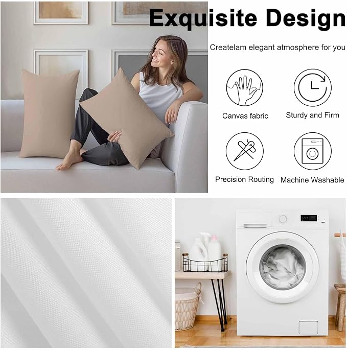Lumbar Pillow Covers 20x12 Inch Set of 2, Beige Solid Color Waterproof Outdoor Pillow Covers, Aesthetics Contemporary Luxury Decorative Cushion Pillowcases for Couch, Sofa, Bed, Garden, Patio