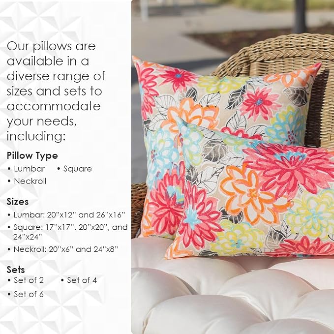 RSH DECOR Square Throw Pillows Set of 2, 17x17 Inch Decorative Pillows for Couch, Water-Resistant Patio Furniture Pillows, All-Weather Spun Fabric, Gadsen Ebony Black - Made in USA