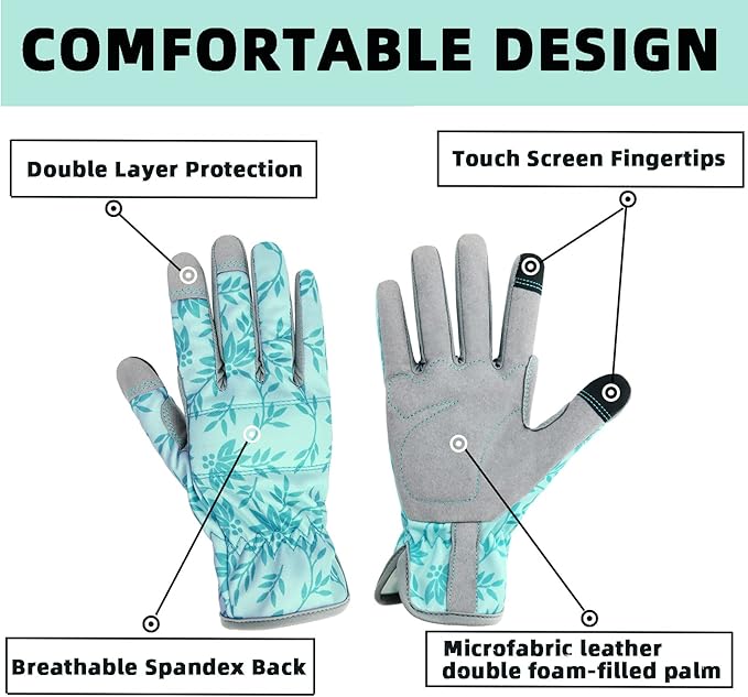 Gardening Gloves for Women, Thorn Proof Garden Gloves Yard Glove | Leather Womens Garden Gloves Puncture Resistant, Touch Screen Working Gloves for Digging, Weeding, Planting Medium