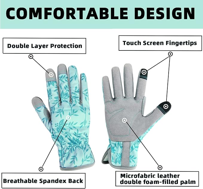Gardening Gloves for Women, Thorn Proof Garden Gloves Yard Glove | Leather Womens Garden Gloves Puncture Resistant, Touch Screen Working Gloves for Digging, Weeding, Planting Small