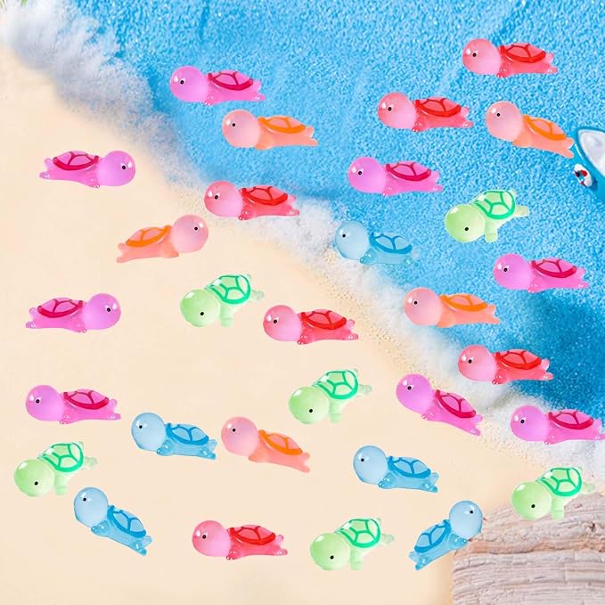 U-Zimikee 50 Pcs Luminous Mini Resin Turtles, Miniature Turtle Figurines, Little Animal Figures Glow in the Dark, Small Tiny Animal to Hide, Micro Landscape Ornaments Mini Garden Dollhouse Accessories