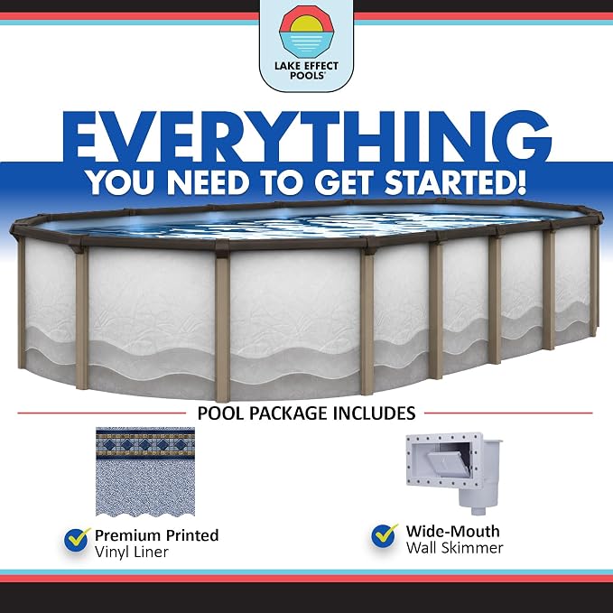 Lake Effect Pools 'Cozumel' 12 ft x 24 ft Oval Above Ground Swimming Pool | 52 Inch Resin Protected Steel Sided Walls | Bundle Includes: 25 Gauge Overlap Liner & Widemouth Skimmer