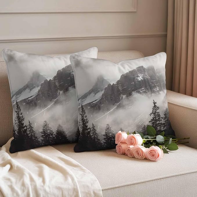 National Parks Waterproof Outdoor Pillow Covers Set of 2 Home Decor, Canadian Smokey Mountain Cliff Idyllic Pillowcase Patio Pillow Covers for Couch Bench Furniture Garden 24x24in