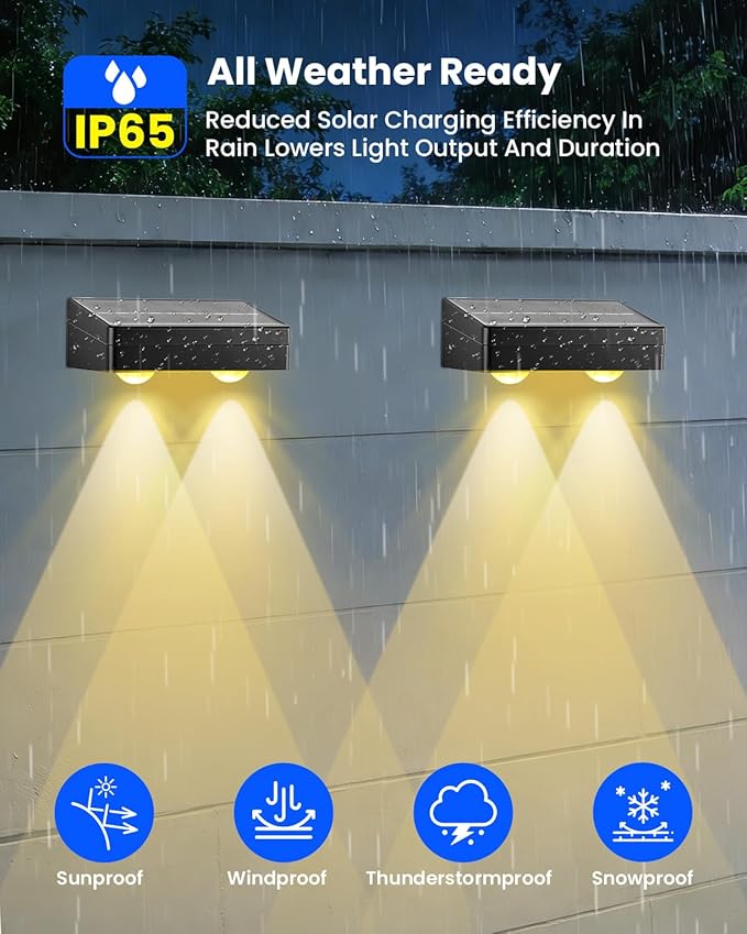 Solar Fence Lights Outdoor Waterproof 8 Pack 60 LM Brighter Dual LED Spot Lens 12 Modes & 9 Colors Deck Lights Solar Powered Wall Lighting Decor for Outside Yard Step Patio Porch Railing Pool