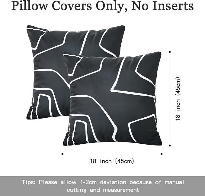 Outdoor Waterproof Throw Pillow Covers 18x18 Inch Set of 2 | Modern Abstract Lines Decorative Pillow Cover, Black White Cushion Covers for Garden Patio Tent Balcony Bench Couch Sofa