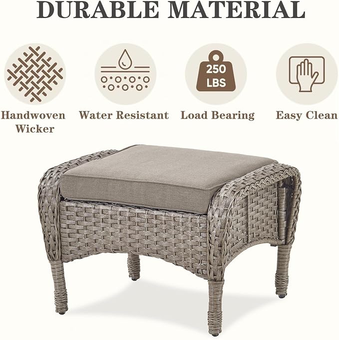 Belord 6 Pieces Patio Rocking Chairs Outdoor Furniture Set with Outdoor Couch and Ottoman Conversation Patio Furniture Set Perfect for Sunroom Deck Backyard