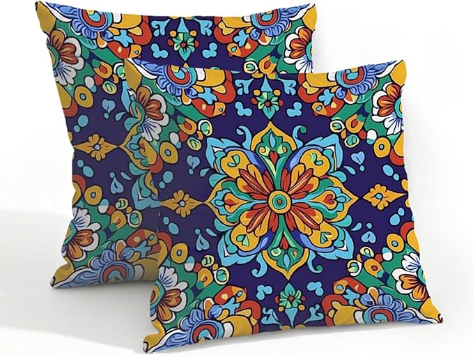 20x20 Inch Outdoor Pillow Covers Set of 2 Waterproof Throw Pillow Covers Decorative Couch Cushion Covers Mexican Style Floral Square Pillowcases Protectors for Patio Garden Sofa