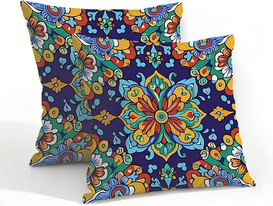 20x20 Inch Outdoor Pillow Covers Set of 2 Waterproof Throw Pillow Covers Decorative Couch Cushion Covers Mexican Style Floral Square Pillowcases Protectors for Patio Garden Sofa