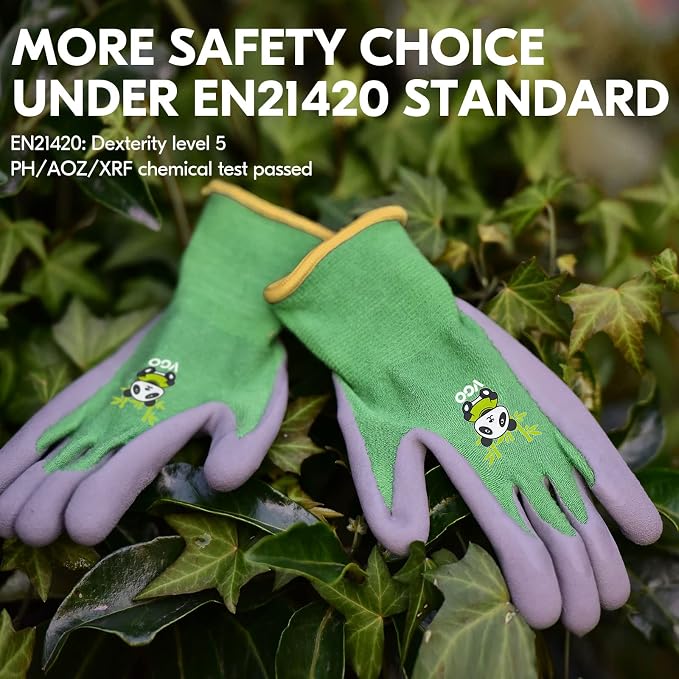 Vgo... 1-Pair Age 7-9 Kids Gloves, Bamboo Fibre Gardening Gloves, Children Yard Work Gloves, Soft Safety Rubber Gloves (Size XS, Green, KID-RB6026)