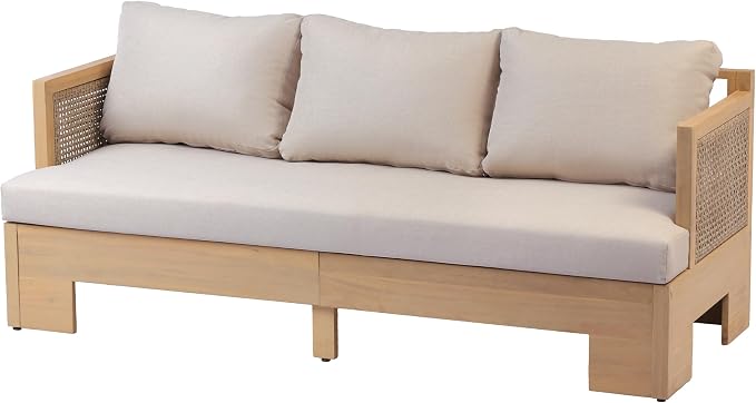 Christopher Knight Home Mason 5 Piece Patio Furniture Set with 3-Seater Sofas, Club Chairs and Coffee Table, Outdoor Acacia Wood Conversation Set, Patio Sofa Set for 8, Light Teak+Light Brown+Beige