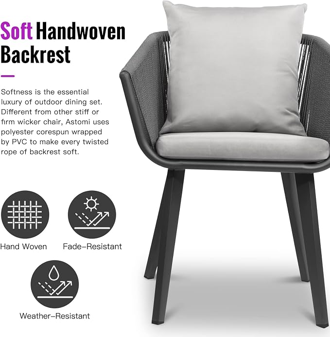 Astomi 7 Pieces Outdoor Patio Dining Set, Rattan Patio Furniture Table and Chairs for 6 with Cushion, for Backyard, Balcony, Garden (Dark Grey)