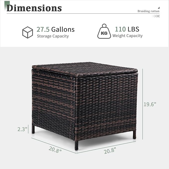 Outdoor Small Deck Box with Lid, Outdoor Wicker Side Table with Storage, Wicker Storage Box Patio Rattan End Table Small Resin Square Container Coffee Table Outdoor Side Table Patio Storage Box