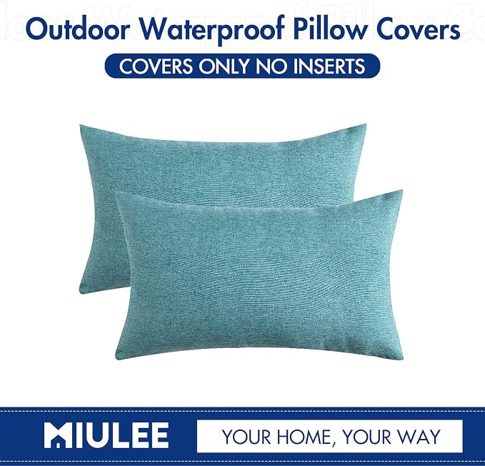 MIULEE Pack of 4 Waterproof Pillow Inserts Bundle Pack of 2 Outdoor Pillow Covers Turquoise 12x20 Inch