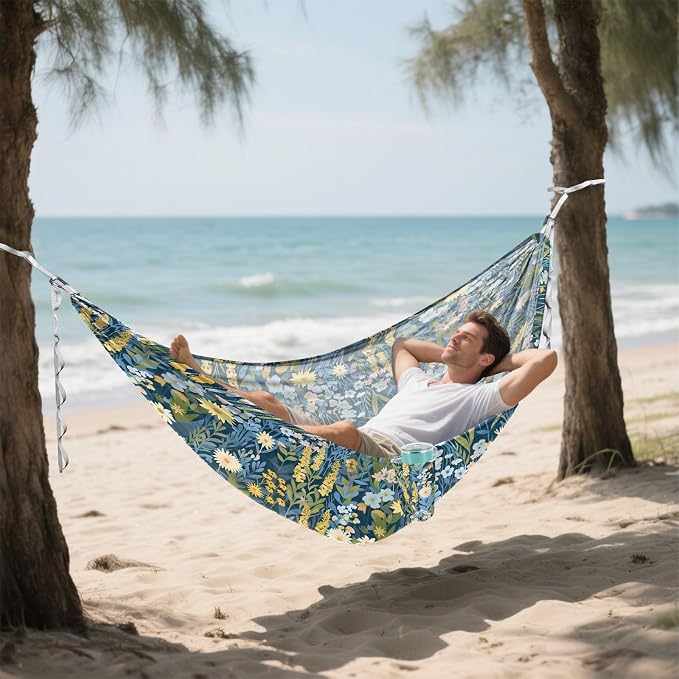 Camping Hammock Outdoor Hammocks for Outside Floral Field Garden Beach Trees Portable Lightweight with Pockets Tree Straps Indoor