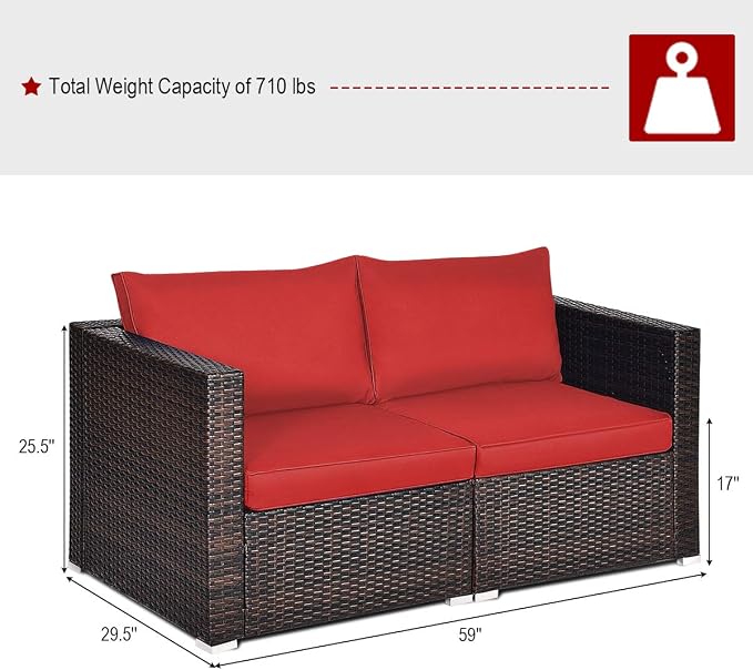COSTWAY 2PCS Patio Rattan Corner Sofa Sectional Furniture Conversation Set
