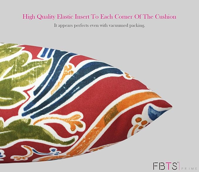 Outdoor Waterproof Decorative Throw Pillows with Inserts for Patio Furniture, 18x18 Inch Fade Resistant Patio Garden Cushions for Couch Bed Sofa, Jacobean Red