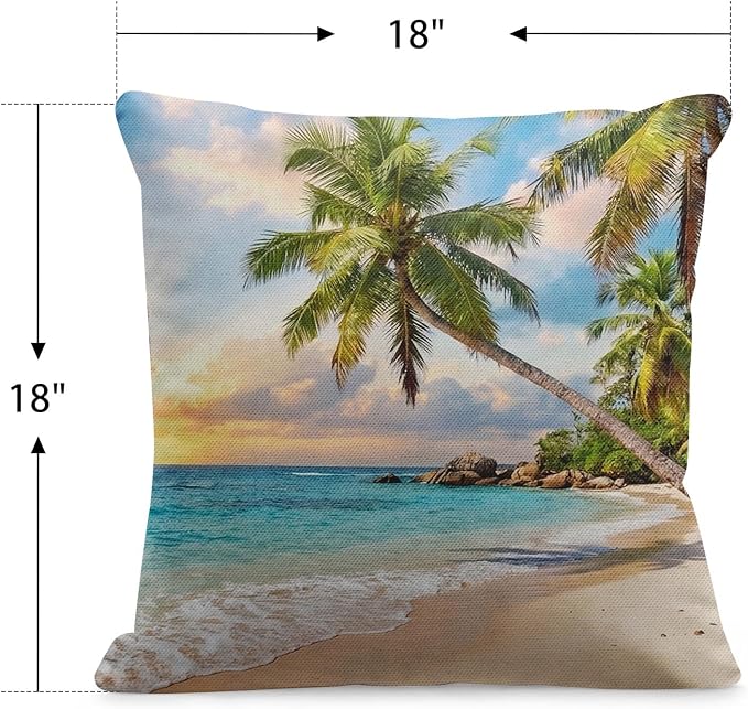 Throw Pillow Covers, Beach Tropical, 18 x 18 Inch, Set of 2 | Ocean Coastal Farmhouse Outdoor Waterproof Square Cushion Case Garden Decorative Pillows for Couch Patio