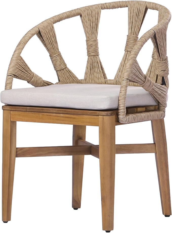 Christopher Knight Home para Acacia Wood Patio Dining Set with Bench, Solid Wood Outdoor Dining Table Set for 6, Outdoor Dining Set with Water-Resistant Cushion, Teak+Beige
