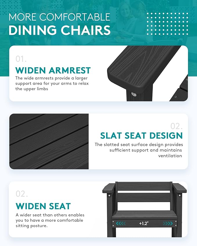 SERWALL Outdoor Dining Chairs Set of 2, All-Weather HDPE Patio Chairs, Black