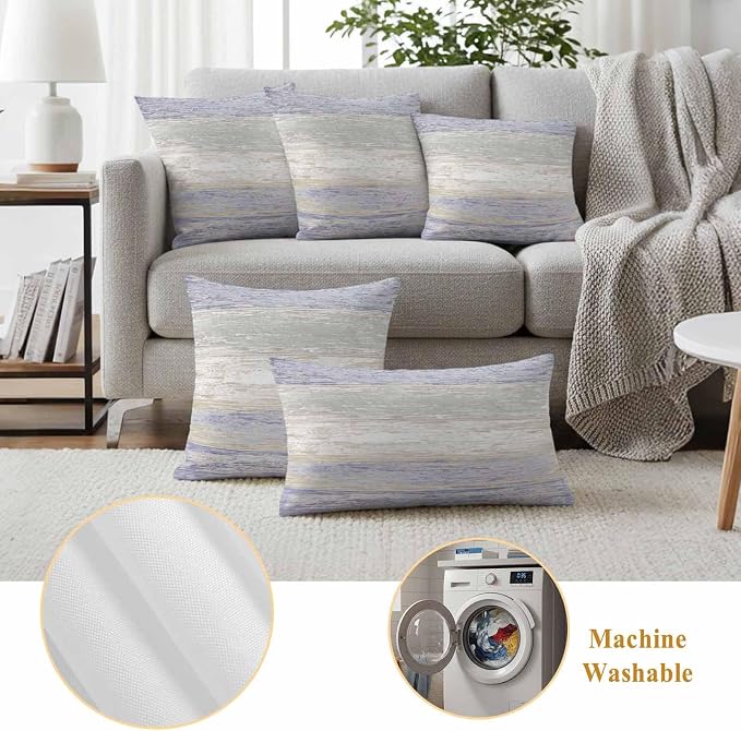 Purple Gray Outdoor Pillow Covers 20"x20" Set of 2, White Gradient Rustic Striped Minimalist Country Waterproof Throw Pillow Covers for Patio Furniture, Decorative Cushion Covers for Porch