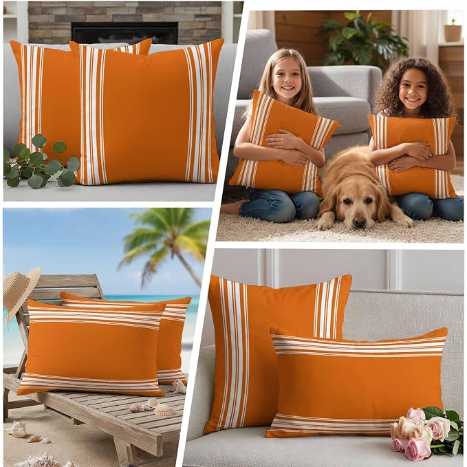 Outdoor Pillow Covers 12x20 Set of 2 Fall Orange Stripes Outdoor Pillows Waterproof Throw Pillow Covers French Stripe Farmhouse Style Pillowcases Decorative Case for Patio Cushion
