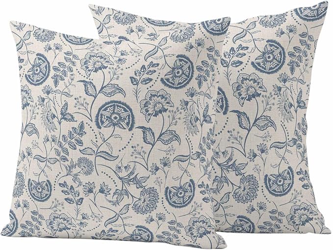 Outdoor Pillow Covers 26x26 Set of 2, Vintage Floral Waterproof Patio Throw Pillow Covers for Couch Sofa Chair, Summer Retro Flowers Farmhouse Decorative Pillowcases for Throw Pillows
