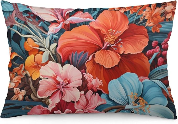 Pillowcase Tropical Flower Leaves Lumbar Pillow Covers 20"x30" Watercolor Summer Hawaii Palm Tree Leaf and Tropical Flower Sofa Pillow Covers Sofa Living Room Bedroom Dormitory Decoration