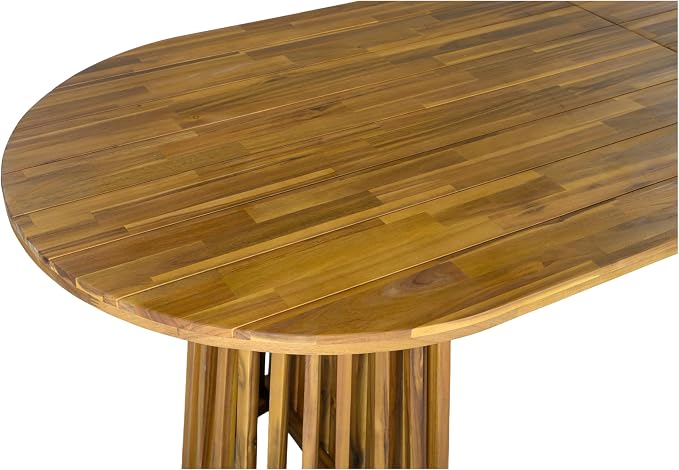 Christopher Knight Home Kora Acacia Wood Dining Table Set for 6, Outdoor Dining Set for 6, Rustic Oval Patio Dining Table and Chairs Set with PE Wicker Backrest & Soft Cushions, Teak+Natural+Beige