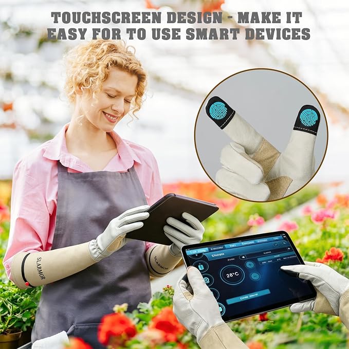 Gardening Gloves for Women Men, Long Thorn Proof Rose Pruning Glove | Womens Long Leather Garden Glove, Heavy Duty Gauntlet, Work Glove for Weeding, Yard Planting, Best Garden Gifts for Gardener