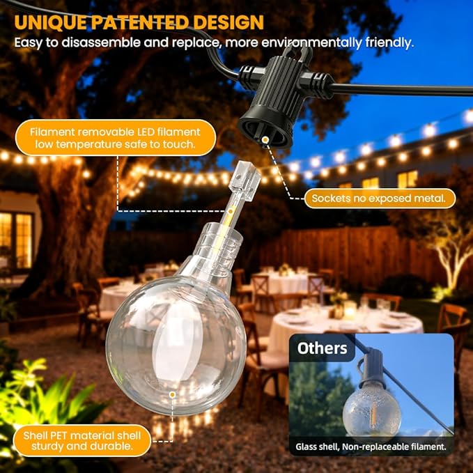 LED Outdoor String Lights, 150FT Patio Lights Outdoor Waterproof with 73+3 Shatterproof G40 Edison Globe Bulbs, 2700K Warm White Hanging Light, Dimmable Light for Outside Backyard Garden Bistro Porch