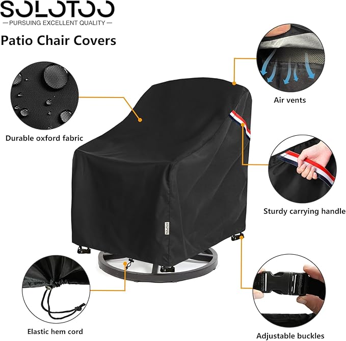 Patio Chair Covers Waterproof Heavy Duty Patio Furniture Covers, 27.5W x 32.6D x 36H Inches Swivel Outdoor Chair Cover 2 Pack (Black)