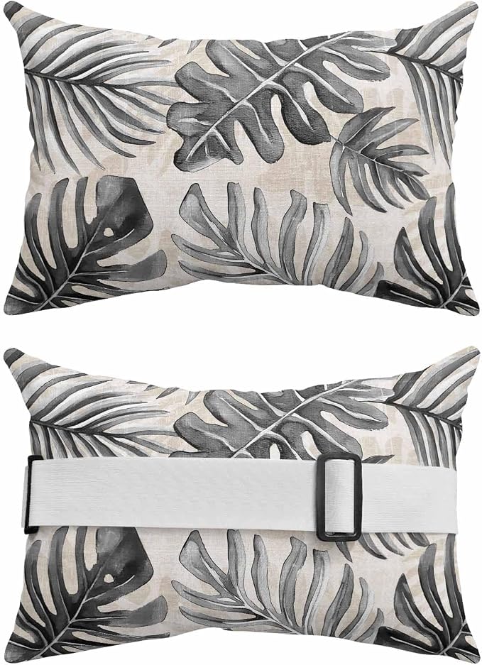 Pack of 4 Outdoor Lumbar Pillow Covers 11x16 Inch, Balck Monstera Deliciosa Waterproof Throw Pillow Covers Set, Summer Botanical Tropical Vintage Decorative Cushion Cases for Patio Porch Car