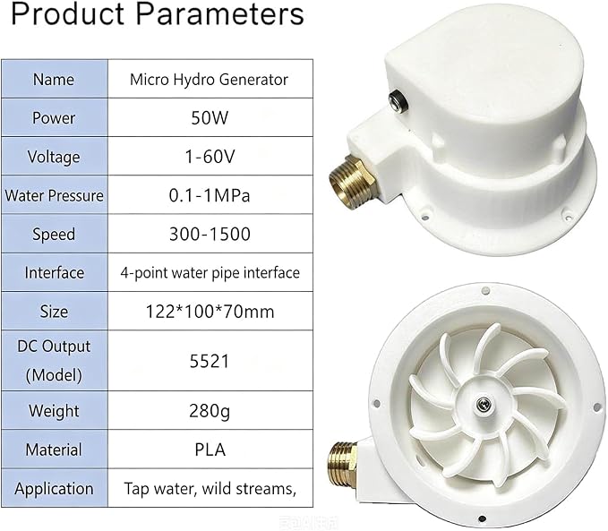 50W Portable Micro Hydro Generator, Brushless Permanent Magnet Water Turbine Generator, 1-60V Adjustable Output Small Stream Power Generator for Camping, Cabin, and Outdoor Use