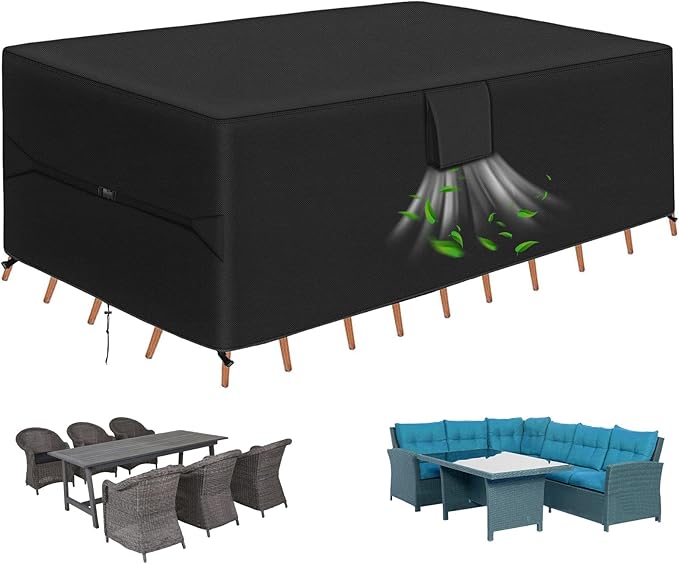 RICHIE Patio Furniture Covers - 600D Heavy Duty Waterproof Rectangle Table Cover, Lawn Furniture Set Covers for Outside Dining Table and Chairs Seating 72"L x 44"W x 28"H