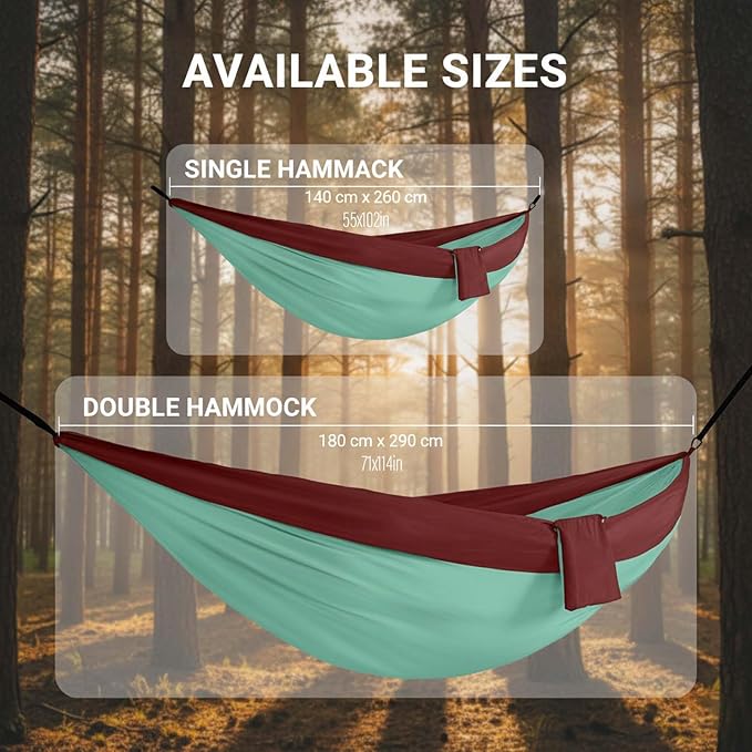 YSUEFIJO Double Camping Hammock, Hanging Hammock for Travel Or Outdoor Adventures, Outdoor Hammock Easy to Set Up Anywhere, Foldable and Portable Design, Holds 300kg