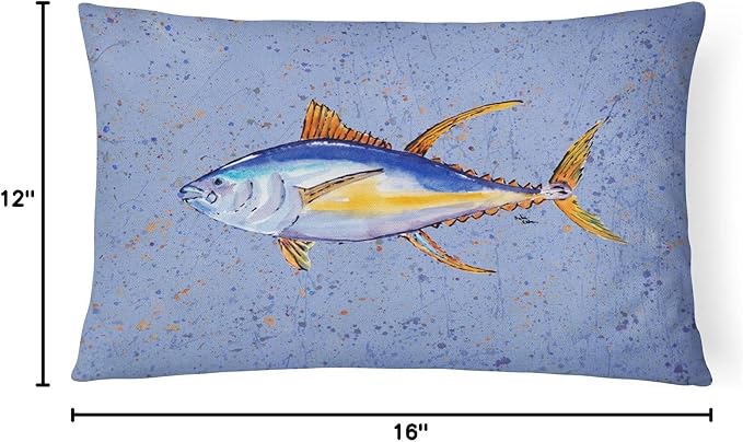 Caroline's Treasures 8535PW1216 Tuna Fish Canvas Fabric Decorative Pillow Machine Washable, Indoor Outdoor Decorative Pillow for Couch, Bed or Patio, 12HX16W