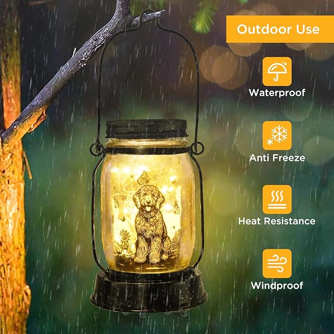 kyoryuger Goldendoodle Gifts for Women/Men Poodle Solar Lanterns Dog Mom Birthday Dog Lovers Lantern Pet Loss Pet Memorial Lights Solar Garden Decoration for Yard, Patio,Backyard,Porch Torches