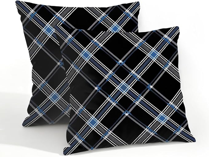 20x20 Inch Outdoor Pillow Covers Set of 2 Waterproof Throw Pillow Covers Decorative Couch Cushion Covers Black Checkered Grey Square Pillowcases Protectors for Patio Garden Sofa