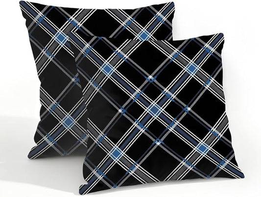 20x20 Inch Outdoor Pillow Covers Set of 2 Waterproof Throw Pillow Covers Decorative Couch Cushion Covers Black Checkered Grey Square Pillowcases Protectors for Patio Garden Sofa