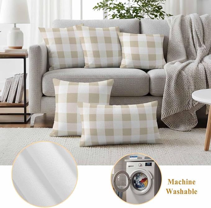 Buffalo Yellow Plaid Outdoor Waterproof Throw Pillow Covers Set of 2, 24"x24", Spring Simple Pattern Decorative Pillow Covers Outside Cushion Case for Patio Porch Garden