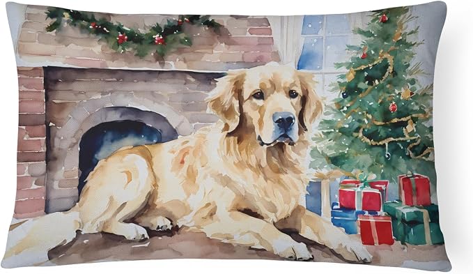 Caroline's Treasures DAC2666PW1216 Golden Retriever Cozy Christmas Throw Pillow Machine Washable, Indoor Outdoor Decorative Pillow for Couch, Bed or Patio, 12HX16W